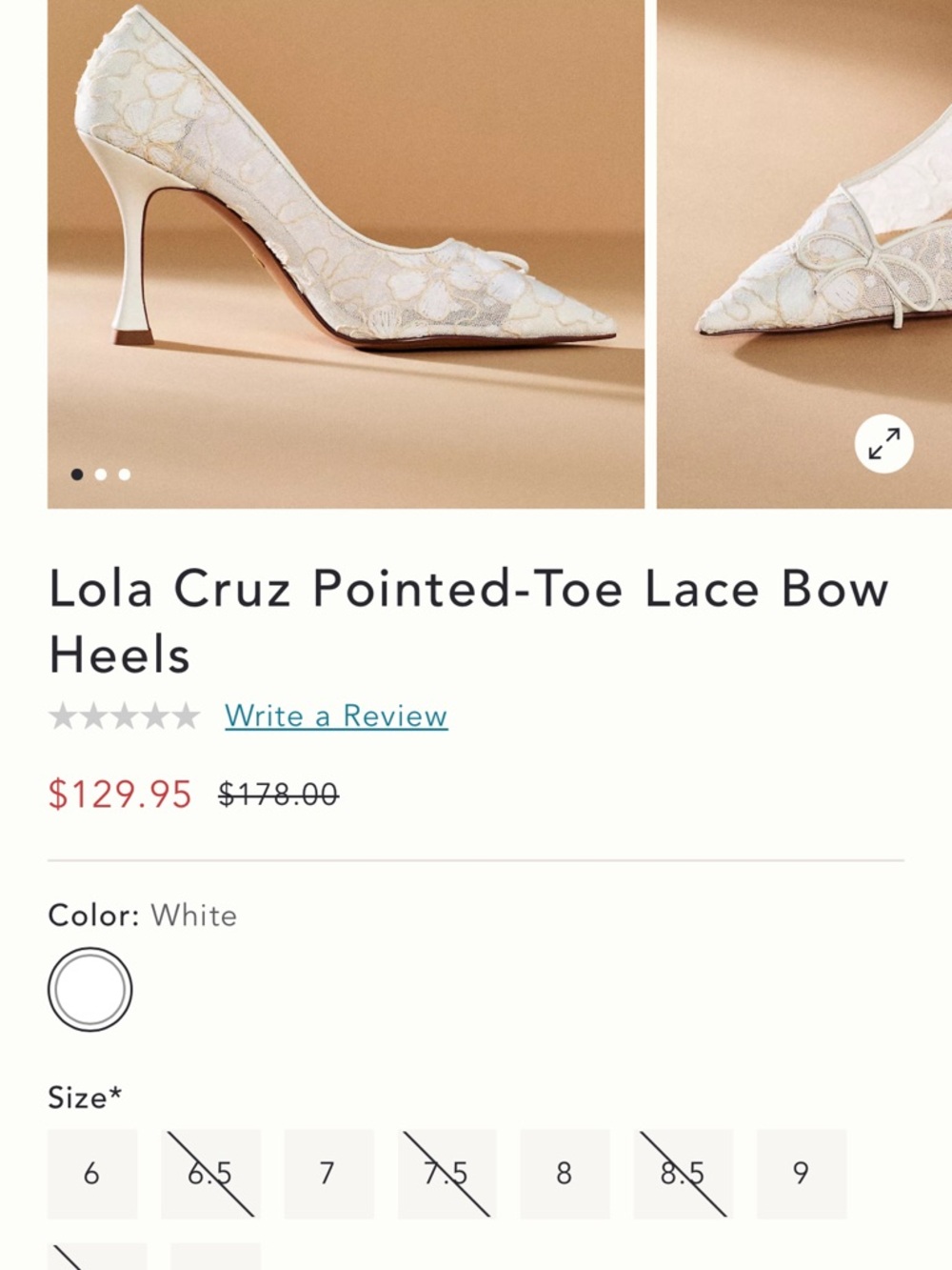 Lola Cruz White Pointed-Toe Lace Bow Heels